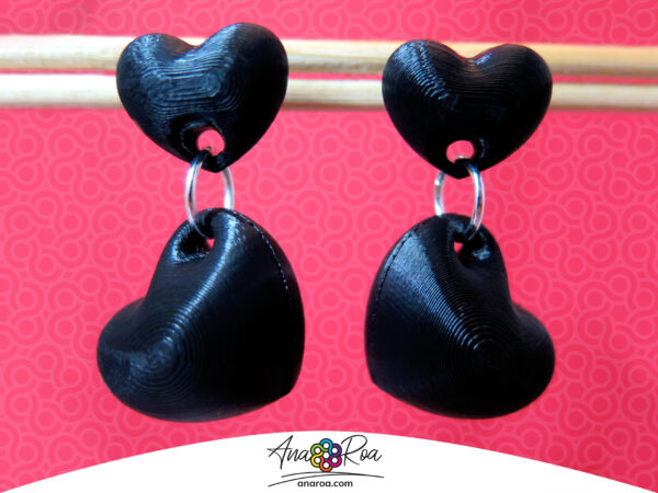 ARETES CORAZONES X2 NEGRO