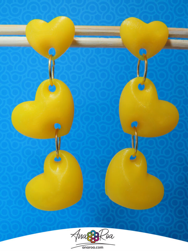 ARETES DISEÑO Corazones x3 AMARILLO