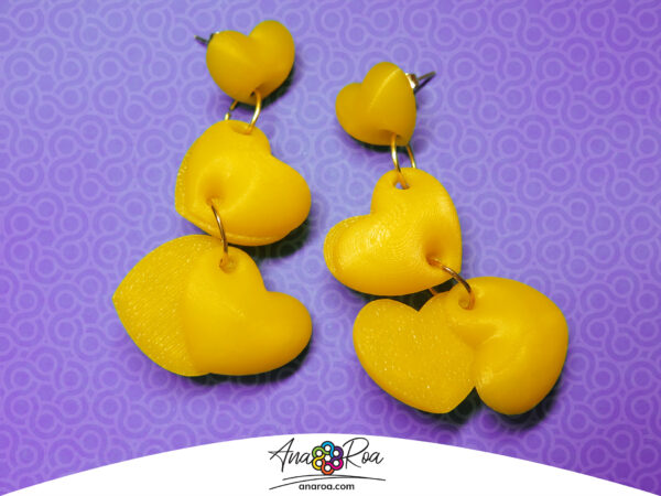 ARETES DISEÑO Corazones x3 AMARILLO