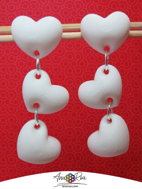 ARETES DISEÑO Corazones x3 Blanco