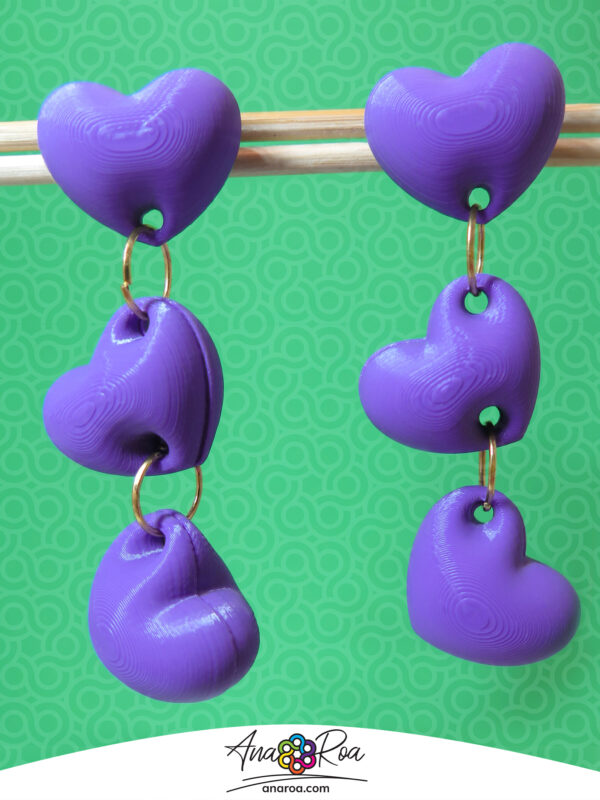 ARETES DISEÑO Corazones x3 MORADO