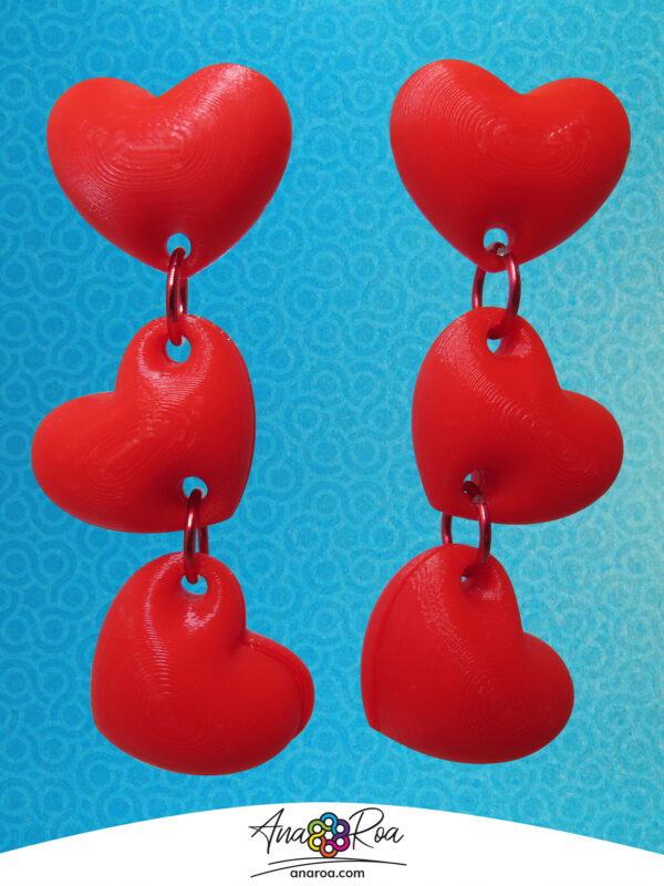 ARETES DISEÑO Corazones x3 ROJO