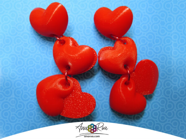 ARETES DISEÑO Corazones x3 ROJO