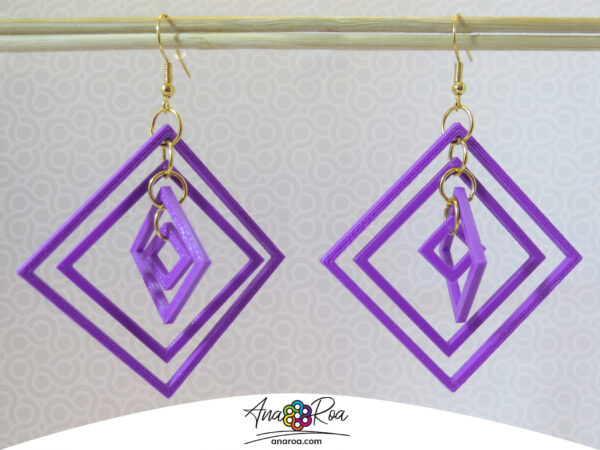 Aretes diseño Cuadrados mobiles morado