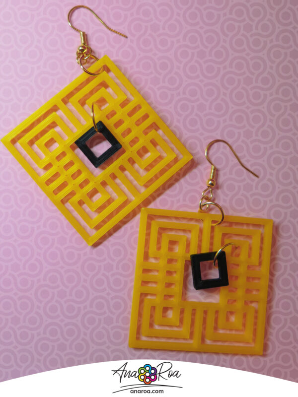 ARETES DISEÑO Espiral Cuadrado AMARILLO