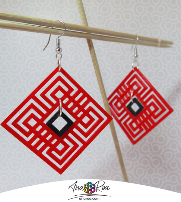 ARETES DISEÑO Espiral Cuadrado ROJO