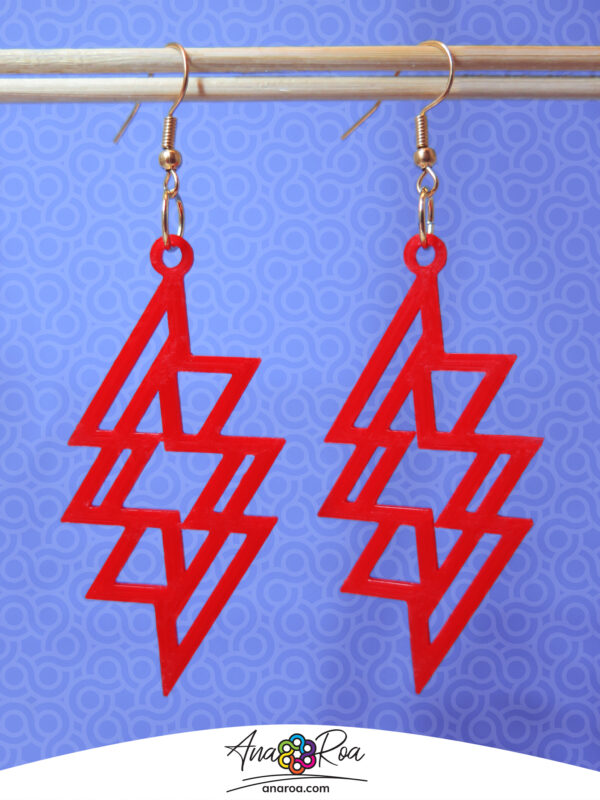 Aretes 3d diseño RAYO rojo