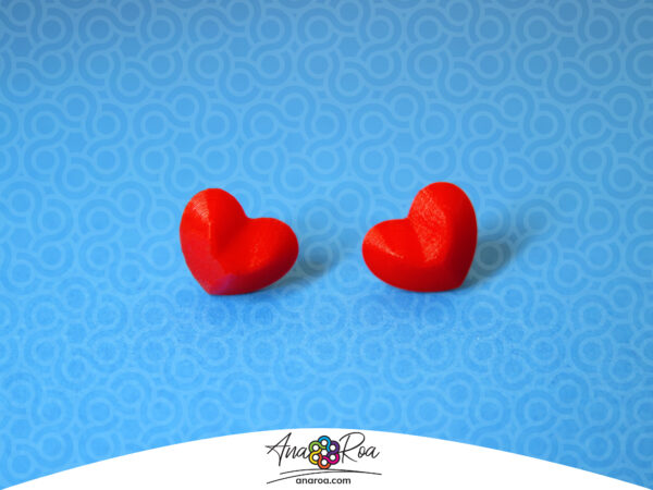 DISEÑO DE ARETES MODELO MINI CORAZÓN 3D ROJO