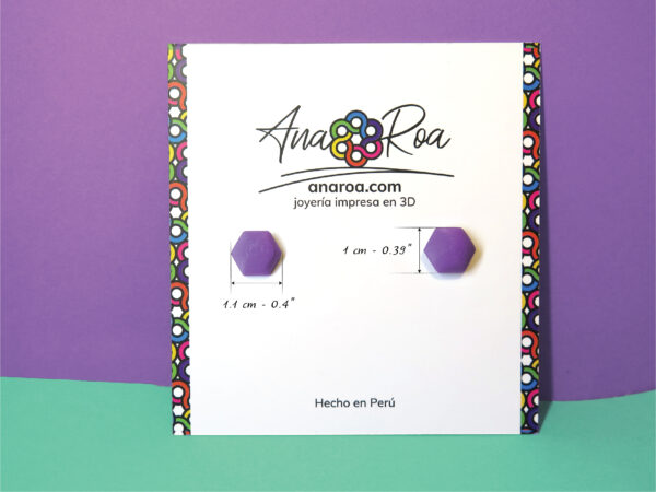 Tarjeta DISEÑO DE ARETES MODELO MINI EXAGONO GLOBO MORADO