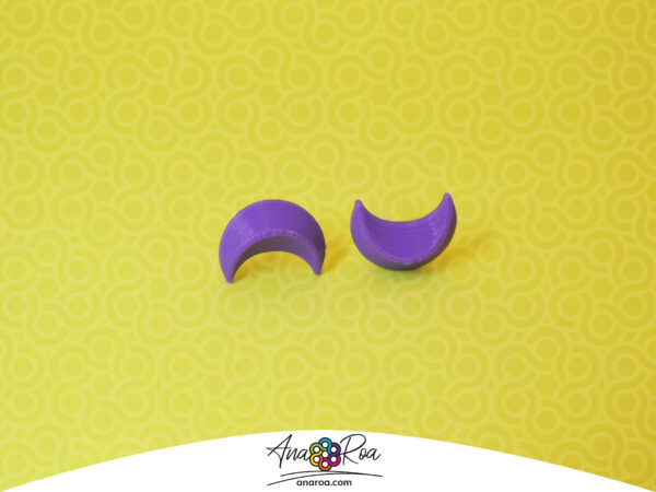 DISEÑO DE ARETES MODELO MINI MEDIA LUNA 3D MORADO