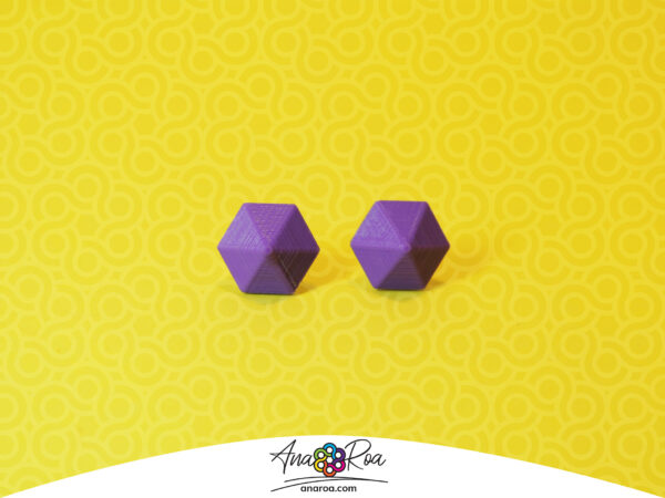 DISEÑO DE ARETES MODELO MINI HEXÁGONO 3D MORADO