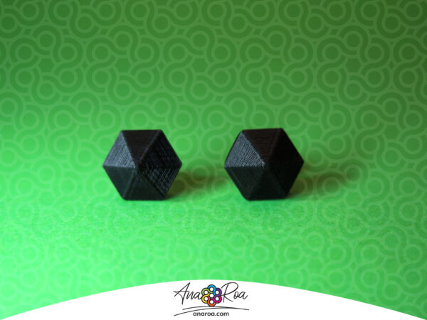 DISEÑO DE ARETES MODELO MINI HEXÁGONO 3D NEGRO