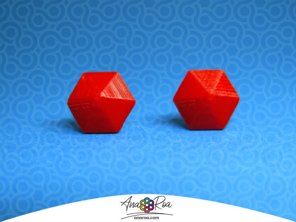 DISEÑO DE ARETES MODELO MINI HEXÁGONO 3D ROJO