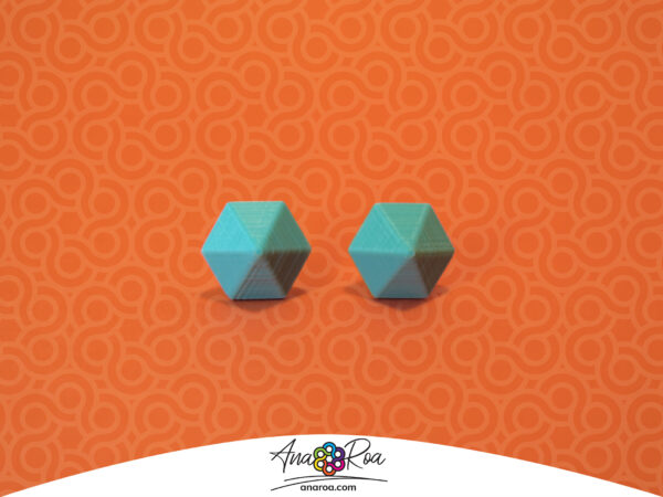 DISEÑO DE ARETES MODELO MINI HEXÁGONO 3D TURQUESA