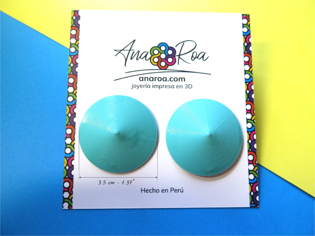 tarjeta DISEÑO DE ARETES MODELO CONO CHINO 3D TURQUESA