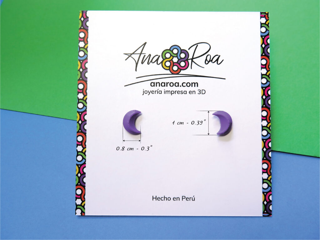 DISEÑO DE ARETES MODELO MINI MEDIA LUNA 3D MORADO