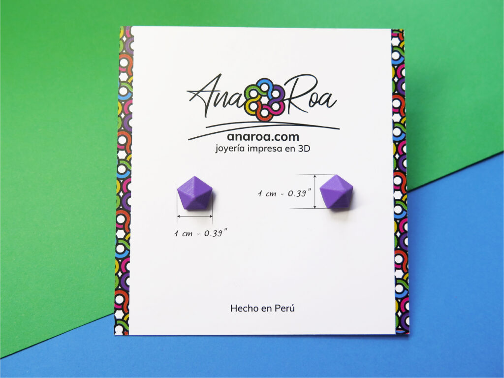 DISEÑO DE ARETES MODELO MINI PENTÁGONO 3D MORADO