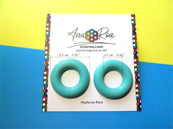 tarjeta DISEÑO DE ARETES MODELO ARGOLLA SIMÉTRICA 3D TURQUESA