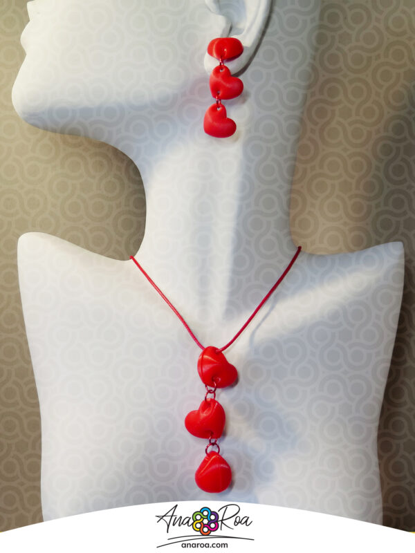 Collar y aretes corazon rojo LOGO